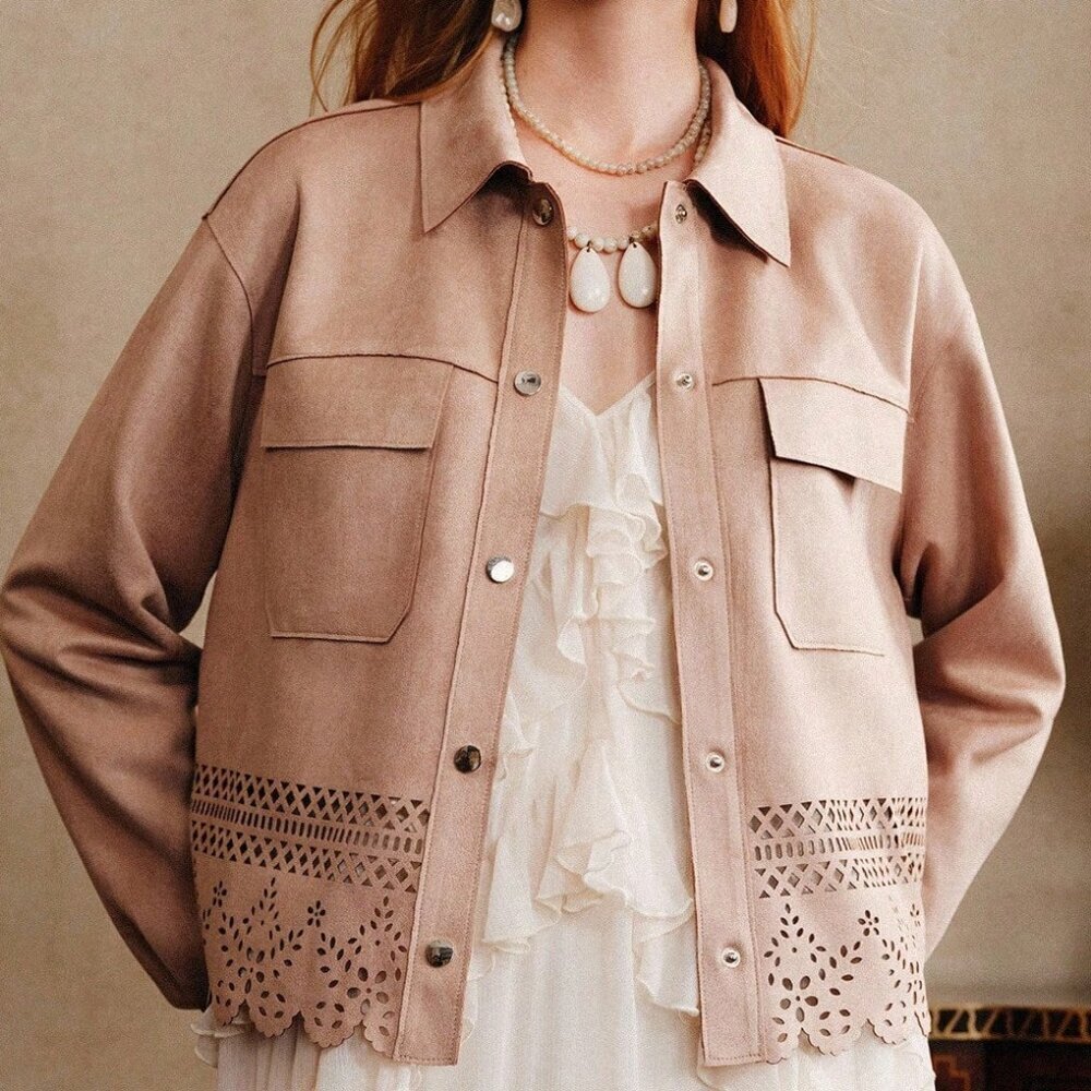 Boho Women's Casual cut off design button down Suede-like Jacket - Picture 7 of 8
